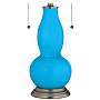 Sky Blue Gourd-Shaped Table Lamp with Alabaster Shade