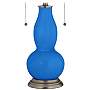 Royal Blue Gourd-Shaped Table Lamp with Alabaster Shade