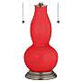 Poppy Red Gourd-Shaped Table Lamp with Alabaster Shade
