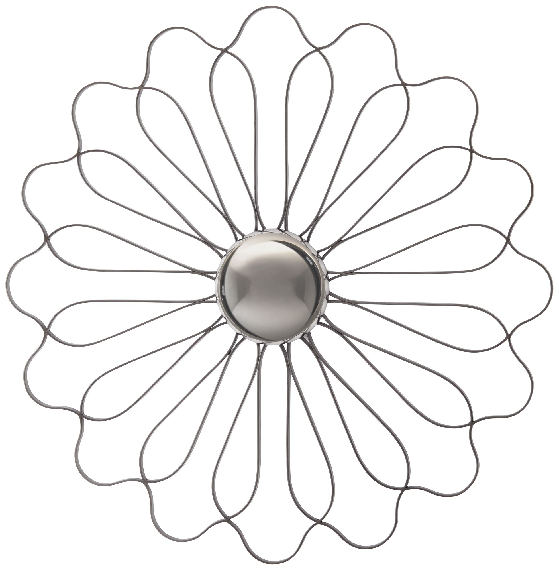 Chrysanthemum Pewter Gray 30" Round Convex Wall Mirror
