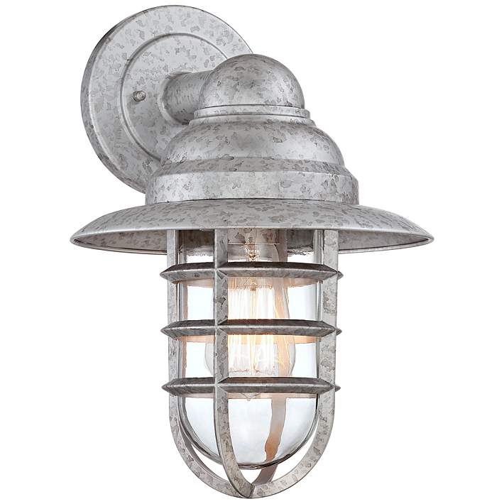 Marlowe 13 High Galvanized Hooded Cage Outdoor Wall Light 8f956 Lamps Plus - Galvanized Wall Lamp