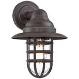Marlowe 13 1/4&quot; High Bronze Hooded Cage Outdoor Wall Light