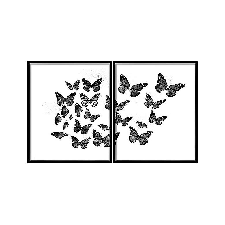 Image 1 Black and White Butterflies 2-Piece 42 3/4" Wide Wall Art