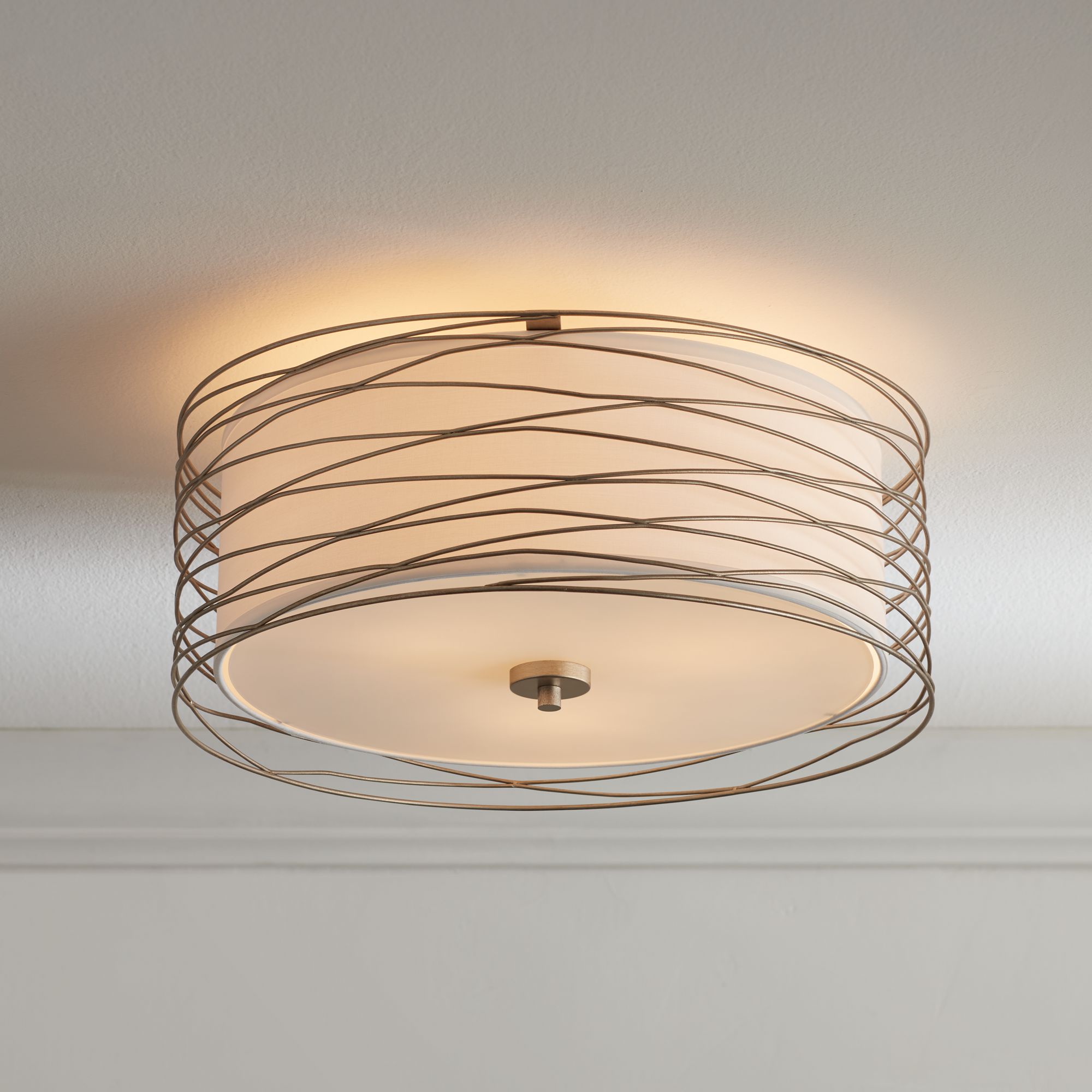 Modern Ceiling Light Flush Mount Fixture Spun Silver 18 Wide