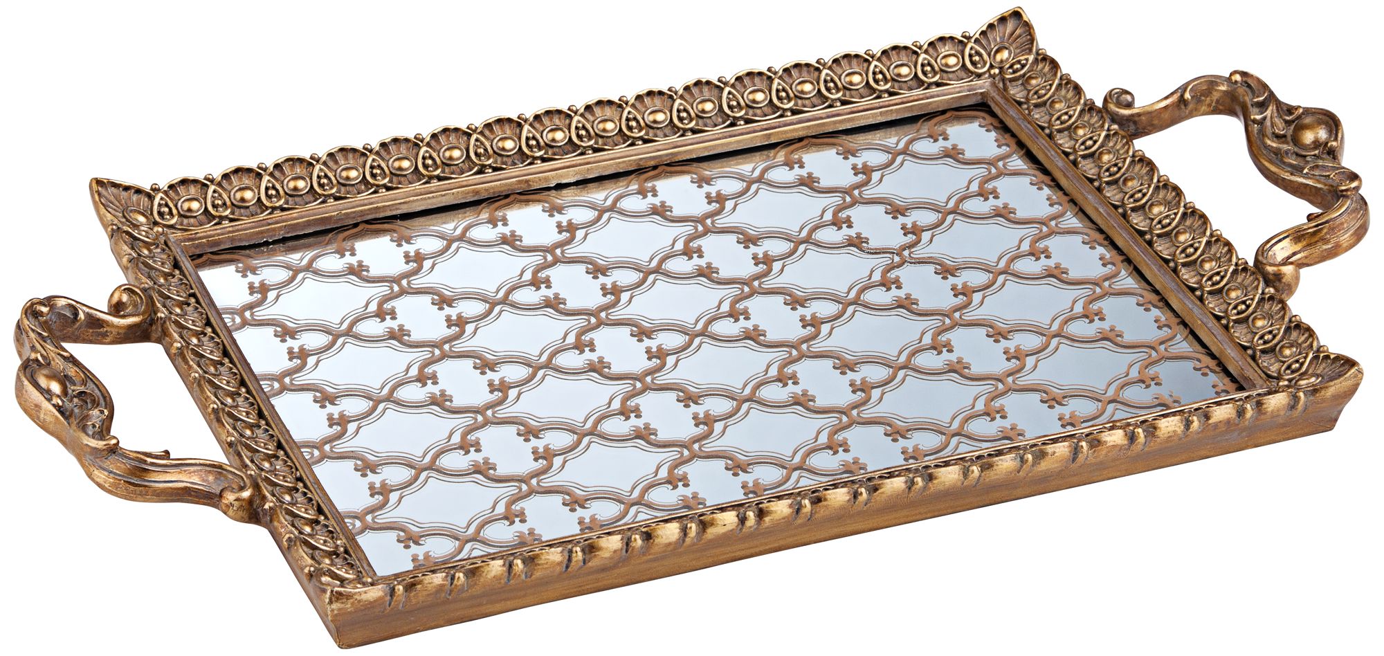 Celina 15 3/4" Wide Antique Gold and Mirror Rectangular Tray