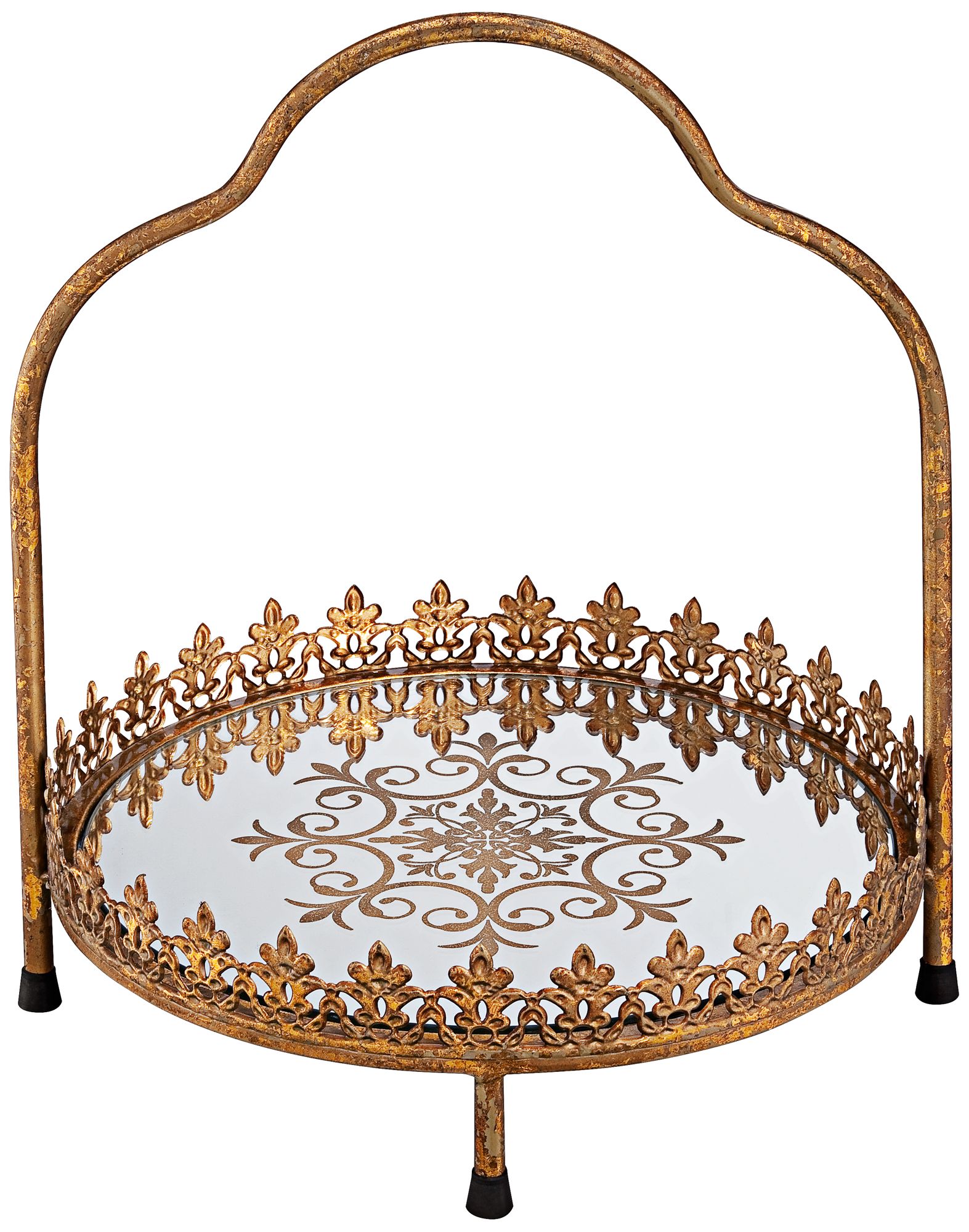 Fleur de Lis Gold 12 1/4" Round Decorative Cake Stand