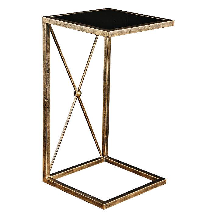 Zafina 13 Wide Glass Top Antique, Gold Side Table Glass Top