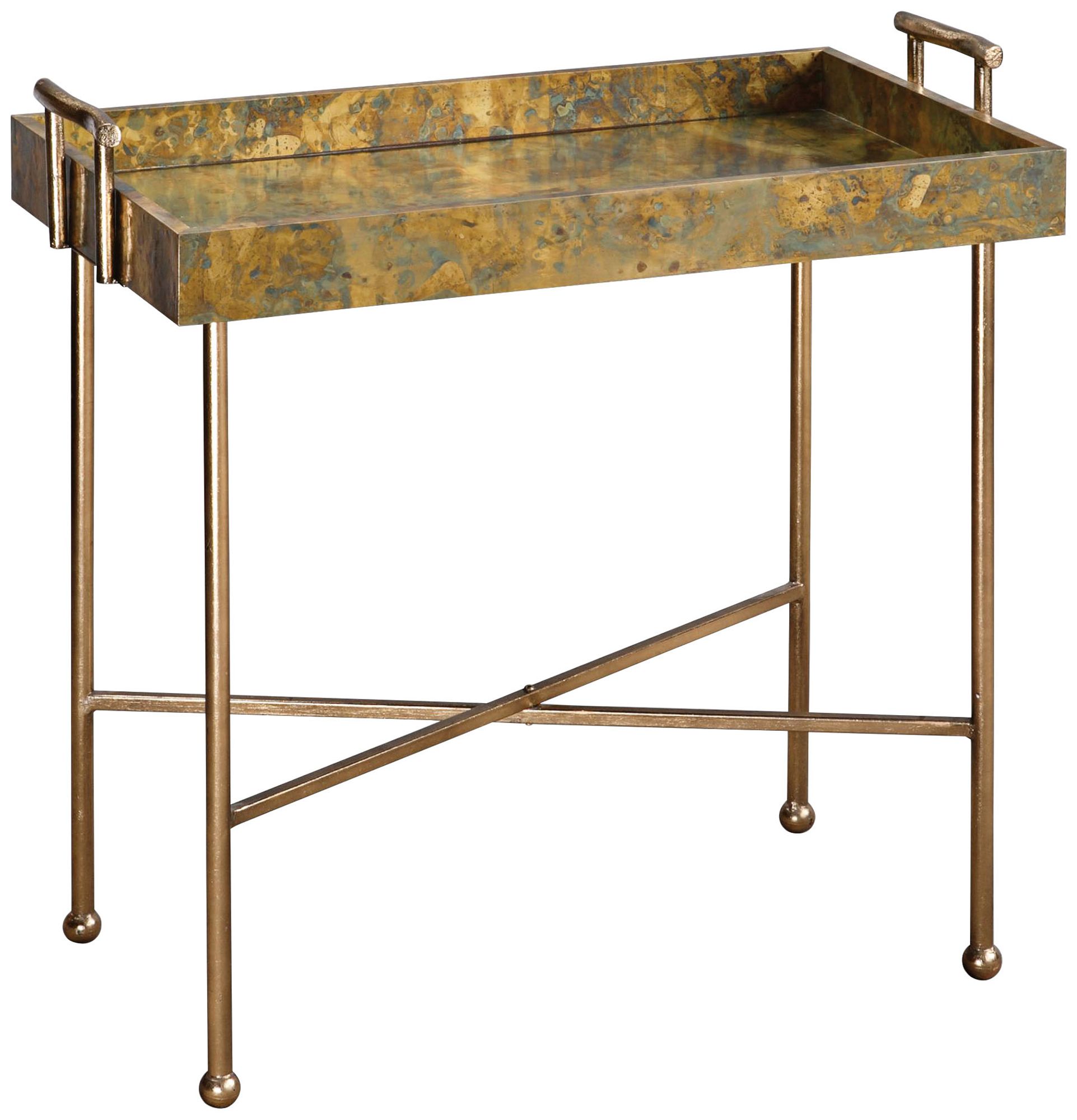 Couper 29" Wide Burnished Gold Leaf Tray Table