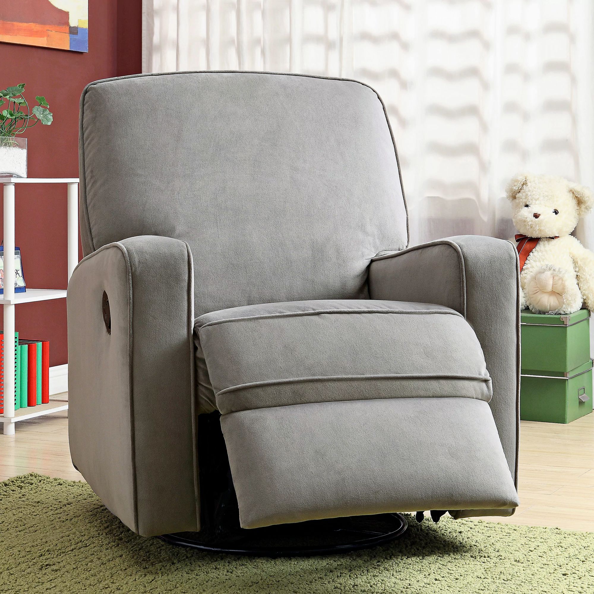 Sutton Stella Zen Gray Upholstered Swivel Glider Recliner