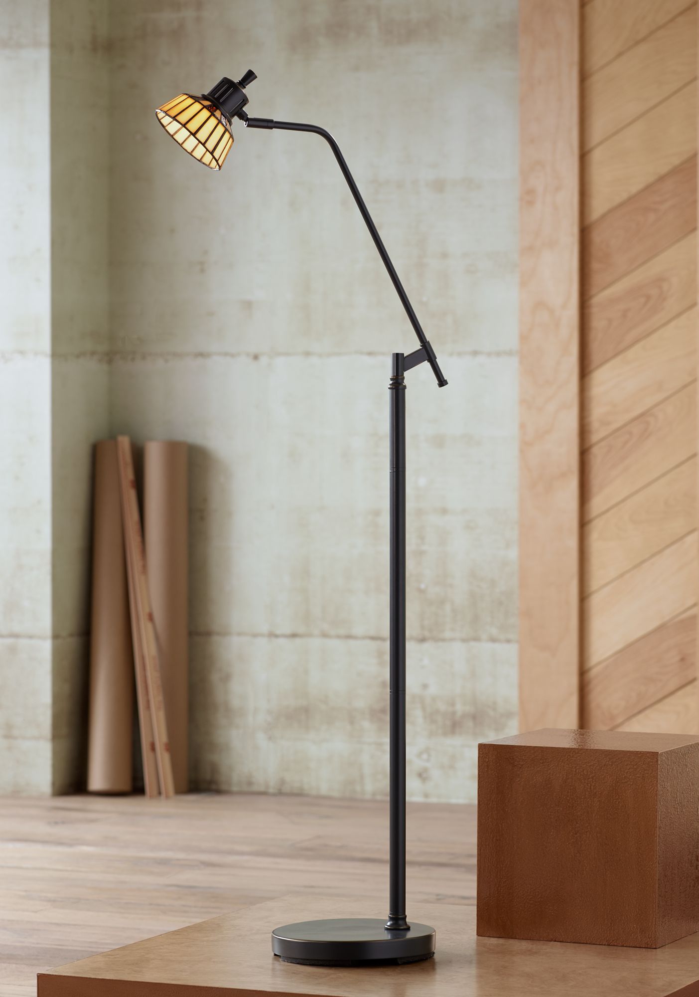 Tiffany Style Pharmacy Floor Lamp LED Dark Bronze Art Glass for Reading