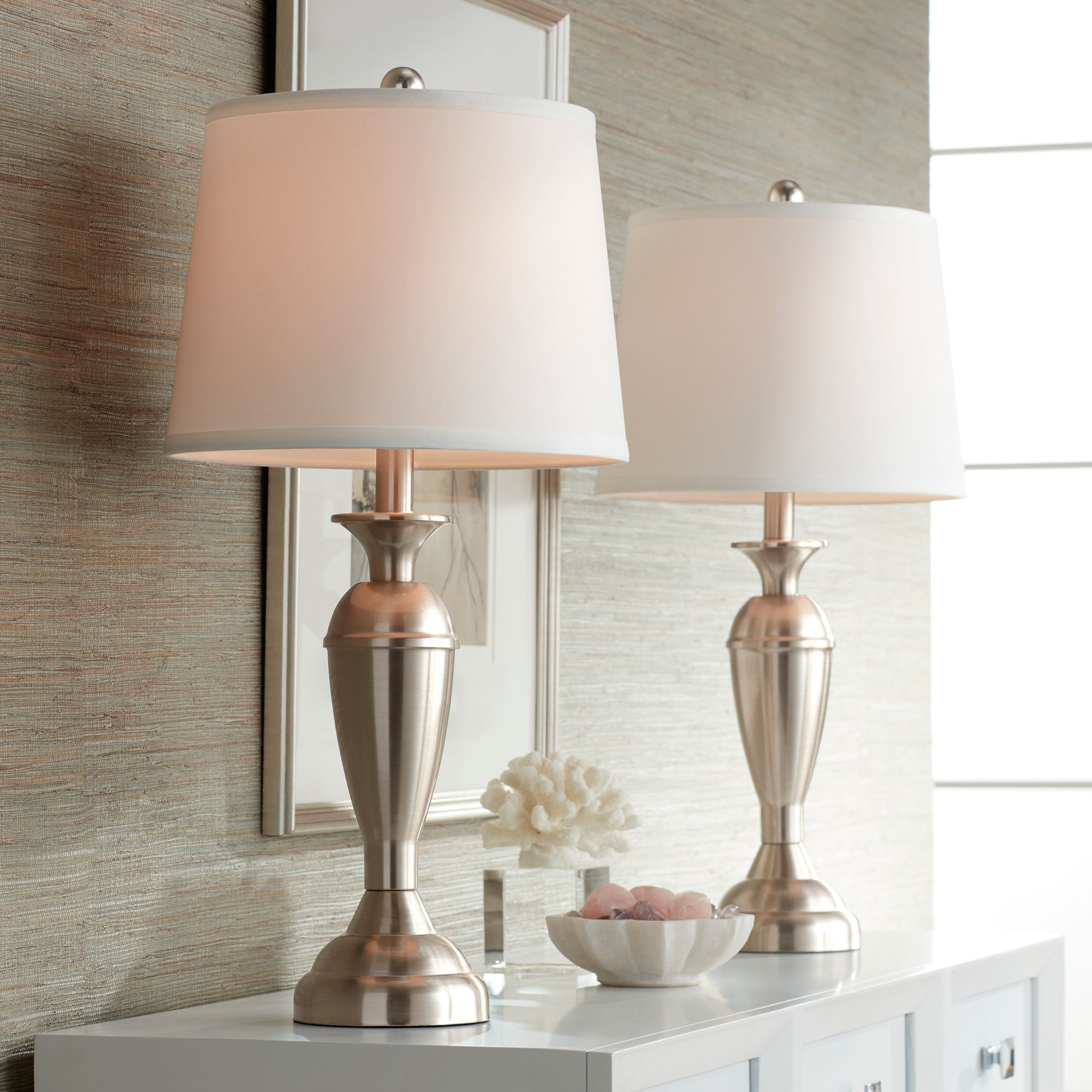Modern Table Lamps Set of 2 Brushed Steel for Living Room Bedroom