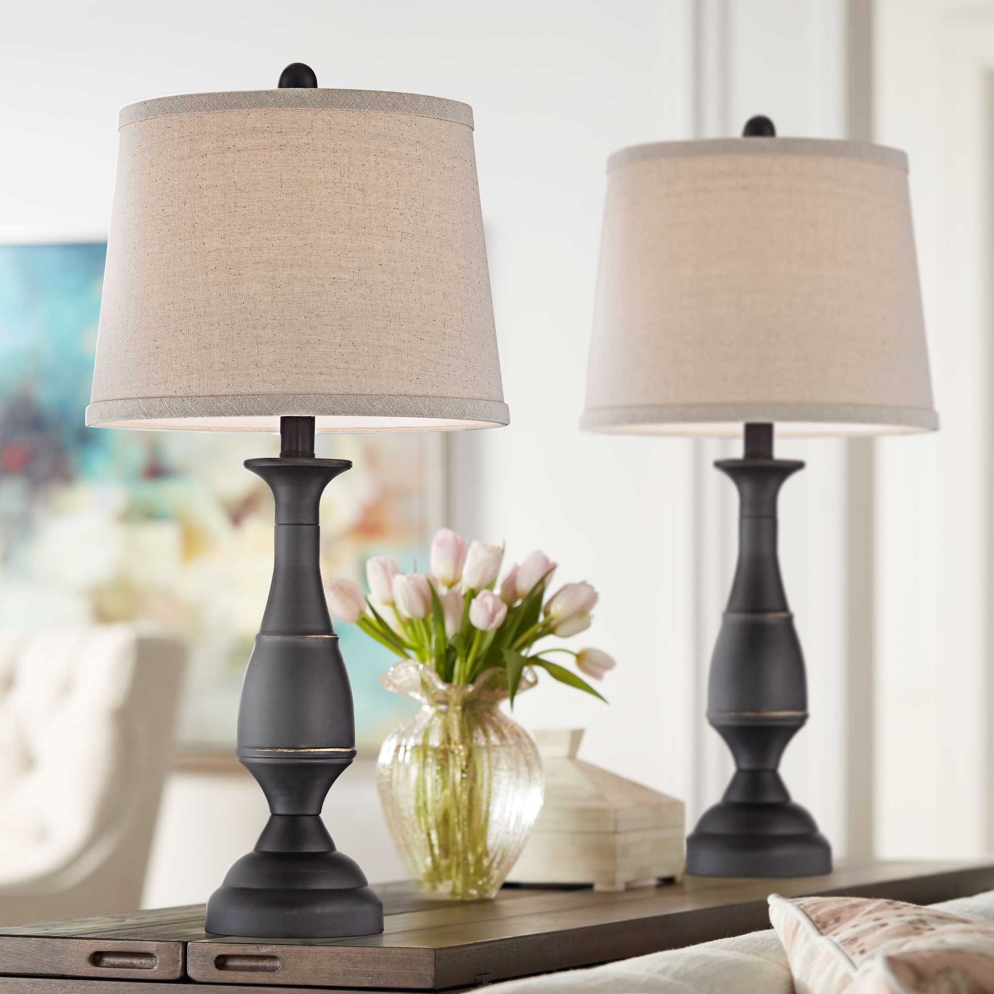 Details About Traditional Table Lamps Set Of 2 Dark Bronze Metal For Living Room Bedroom