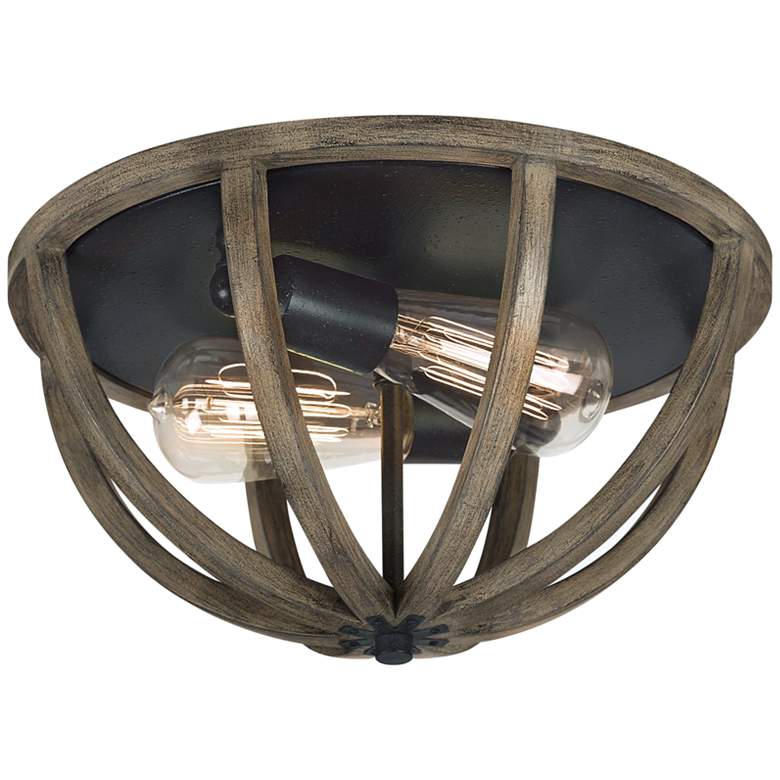 Image 2 Feiss Allier 13" Wide Weathered Oak Wood Ceiling Light