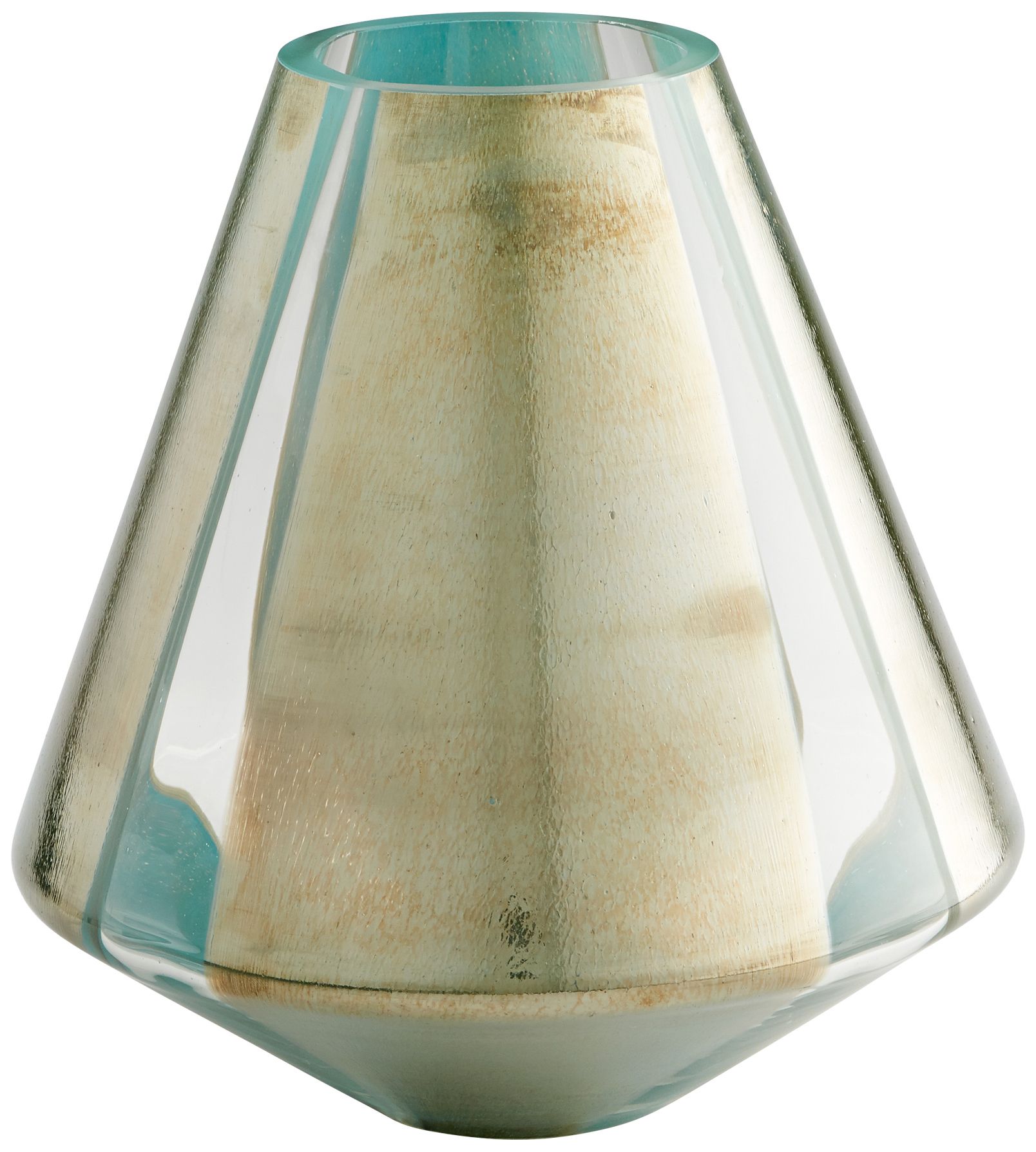 Star Gate Medium 11" High Green and Golden Glass Vase