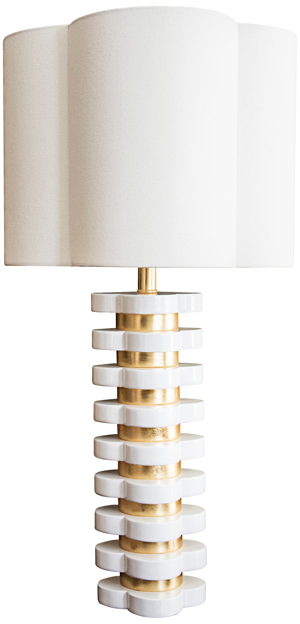 Couture White and Gold Leaf Quatrefoil Table Lamp