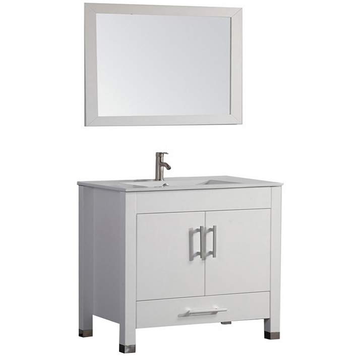 Monaco 36 White 2 Door Bathroom Vanity, Vanity Mirror Set Bathroom
