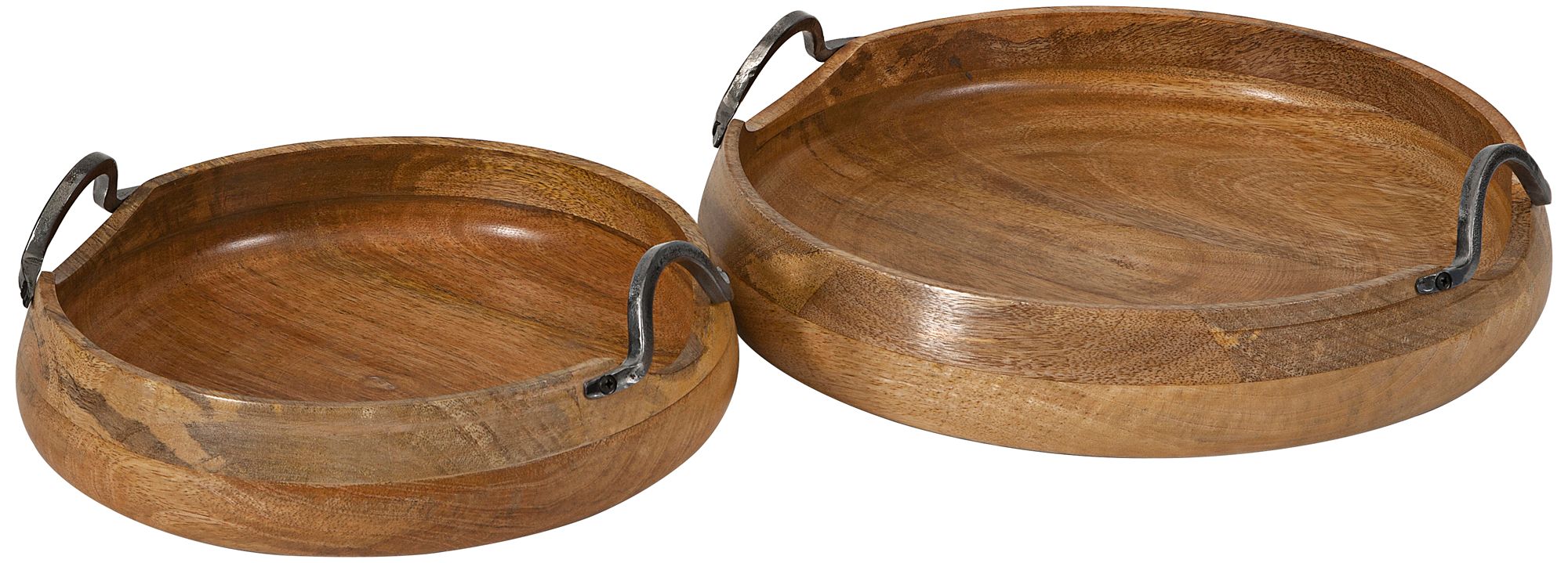 Vallari Round Mango Wood 2-Piece Trays Set