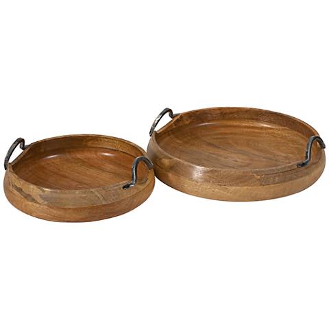 Vallari Round Mango Wood 2-Piece Trays Set