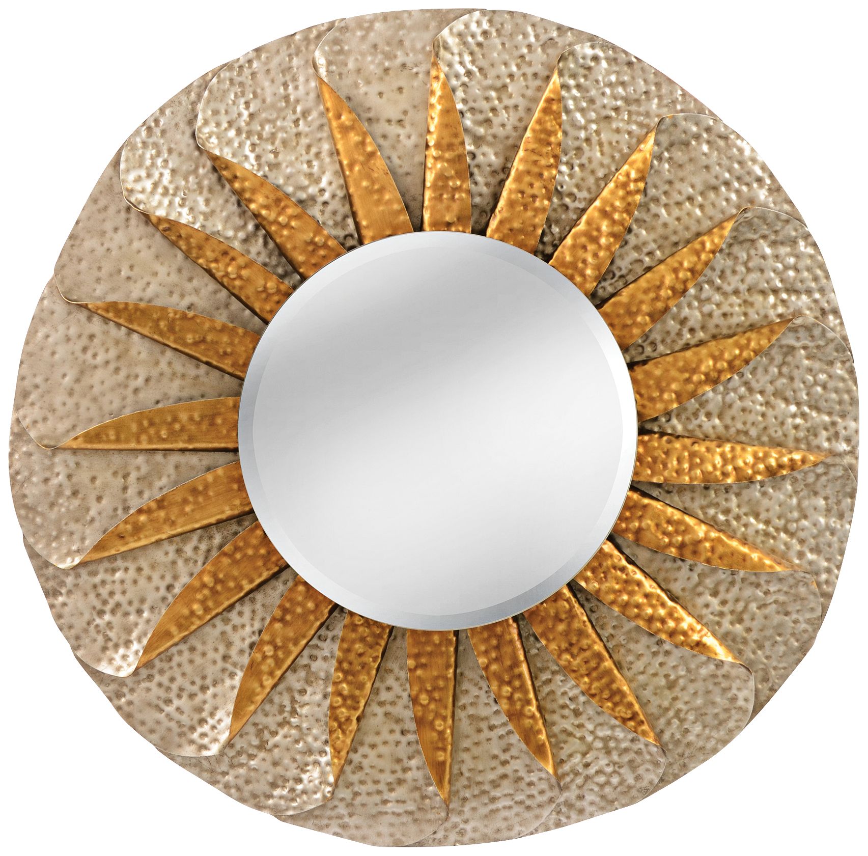 Minako 35" Round Hammered Silver Sunburst Wall Mirror 8V213 Lamps Plus