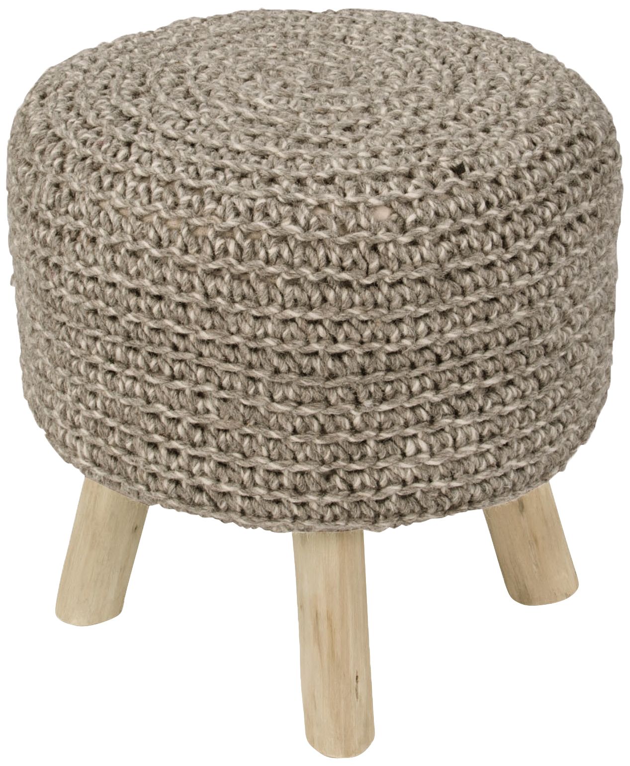 Jaipur Westport Pumice Stone Wool With Wooden Legs Ottoman