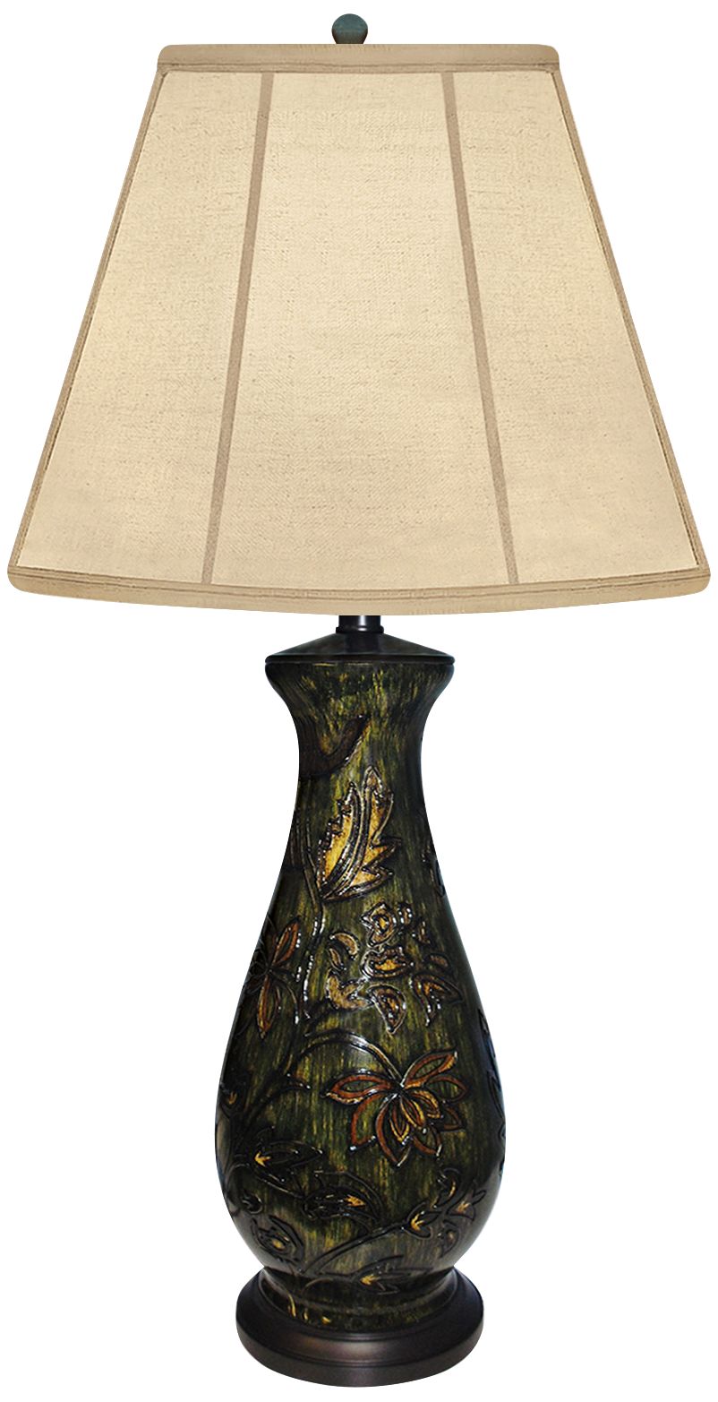 Flowering Webster Hand-Painted Green Porcelain Table Lamp