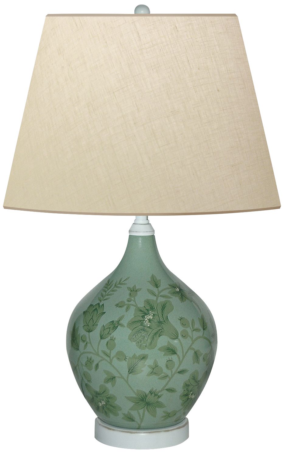 Smoky Olive Leaves Hand-Painted Green Porcelain Table Lamp