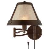 Samuel Blonde Mica Mission Swing Arm Wall Lamp with Cord Cover