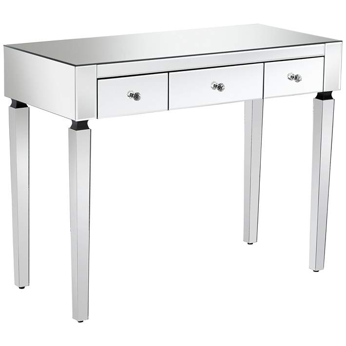 Thea 39 1 2 Wide 3 Drawer Mirrored Small Desk 8x218 Lamps Plus