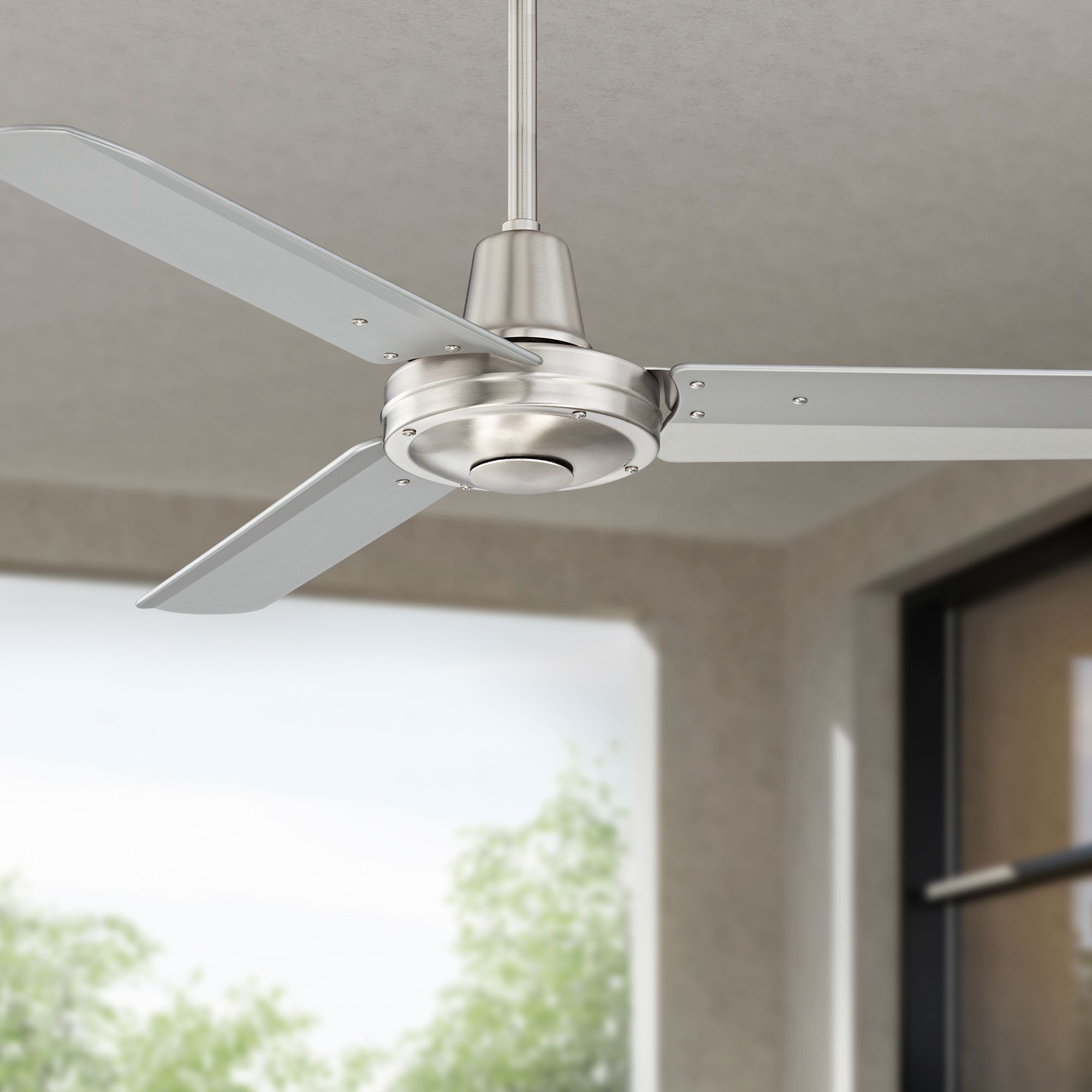 44" Modern Industrial Outdoor Ceiling Fan with Remote Brushed Nickel
