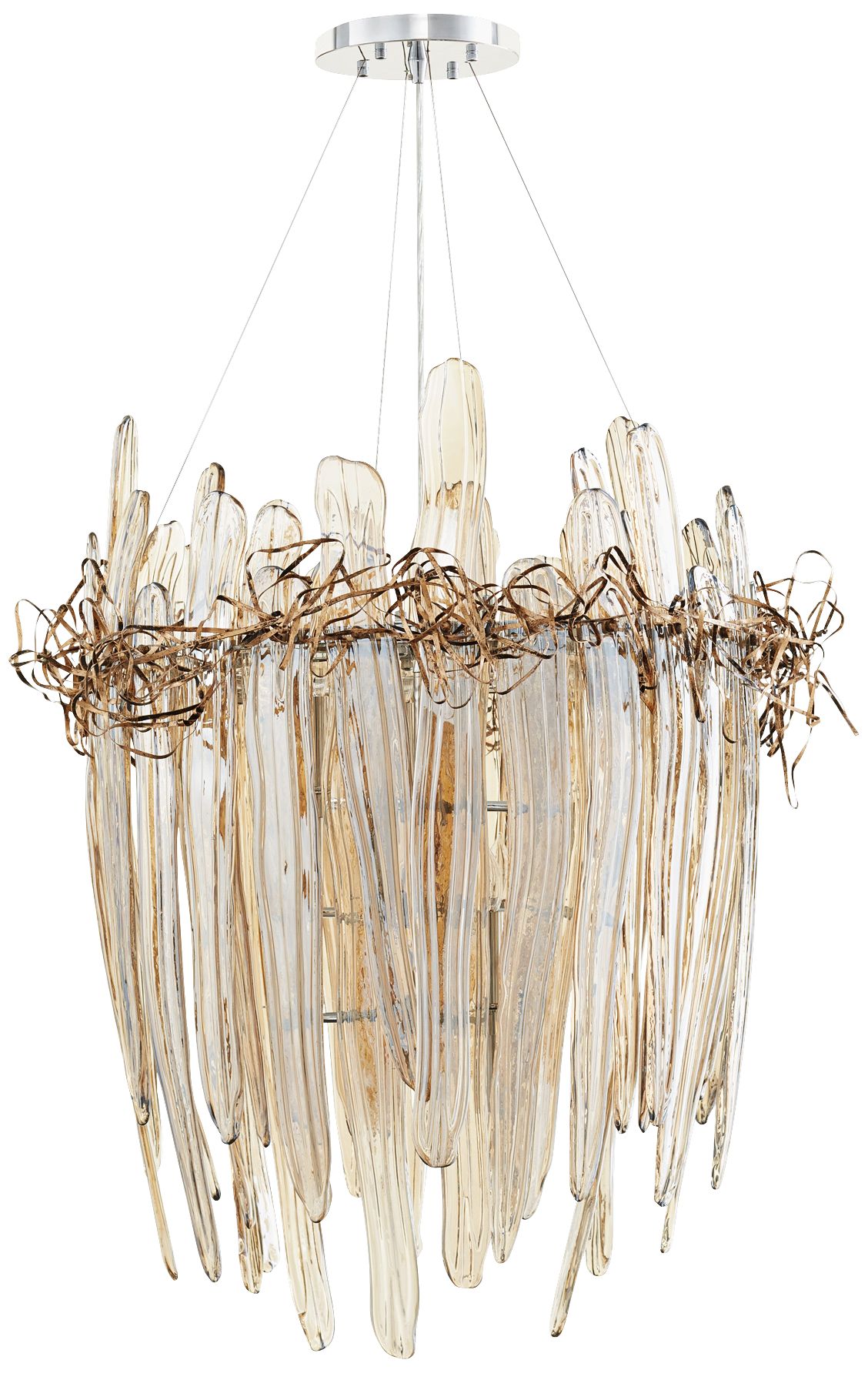 Thetis 30" Wide Copper Straw Cognac Glass Chandelier