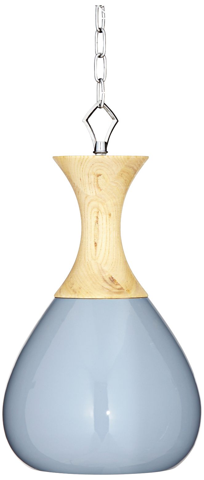 Sea Breeze Blue Ceramic and Wood 10" Wide Mini Pendant Light