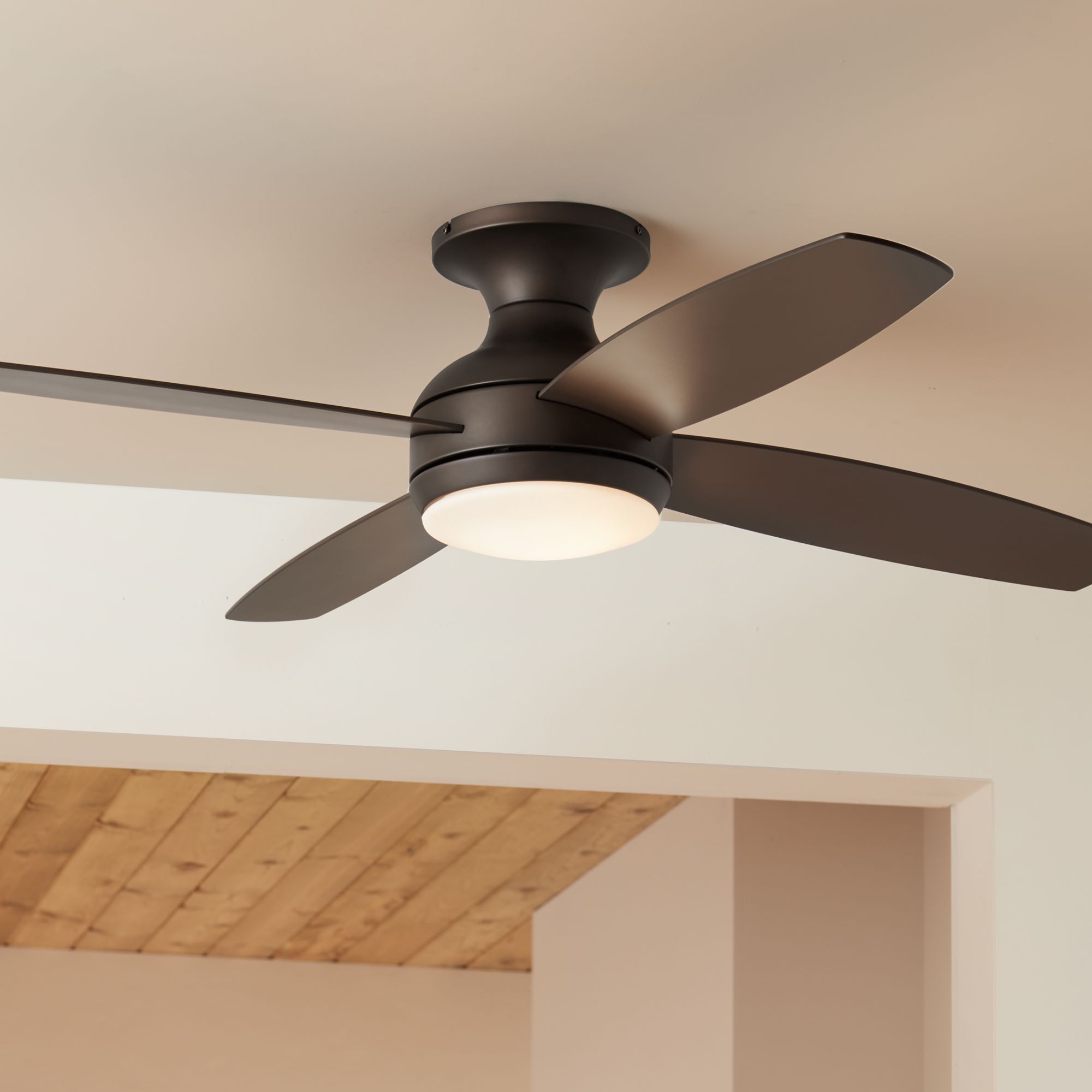 52 Modern Hugger Ceiling Fan With Light Led Flush Mount Bronze