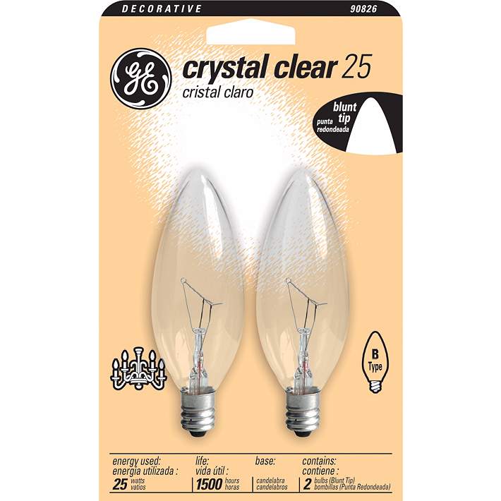 GE 25 Watt Reveal Light bulbs Blunt Tip B10 Decorative candelabra base 2 