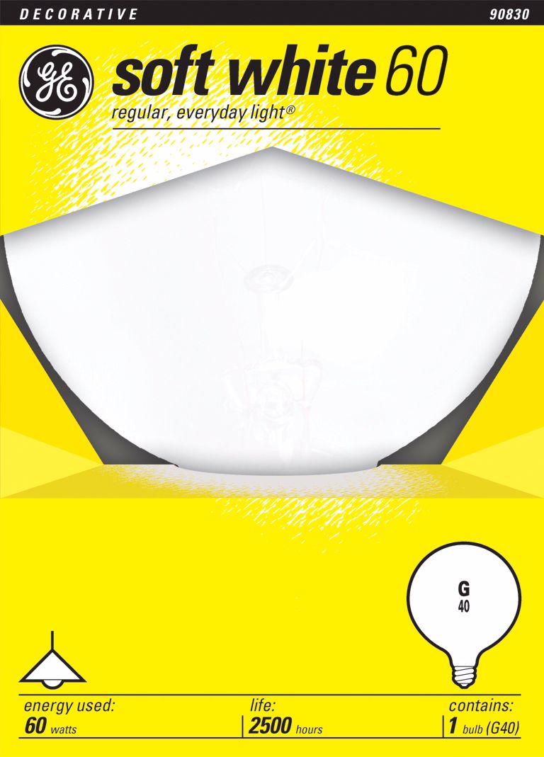 GE Medium Base G40 60 Watt Light Bulb