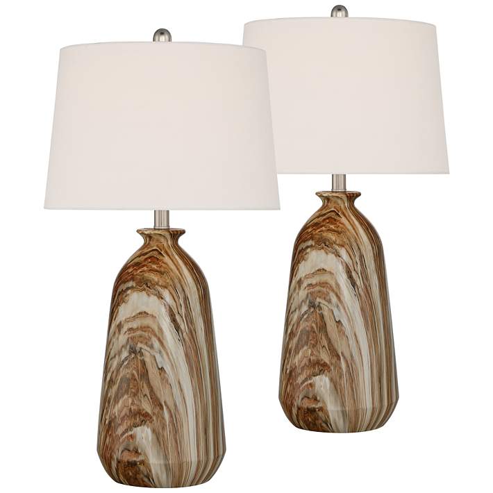 Carlton Swirling Brown Marble Table, Brown Table Lamps Set Of 2