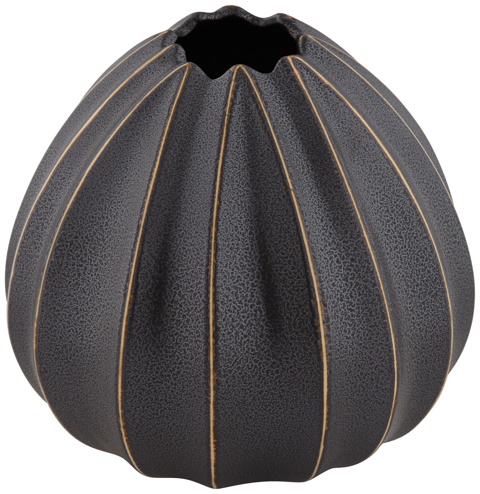Dupree 8" High Matte Black Ridged Round Bud Porcelain Vase