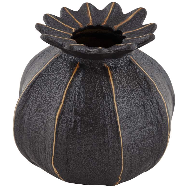 Dupree 6 1/4&quot; High Matte Black Ridged Round Pomegranate Porcelain Vase
