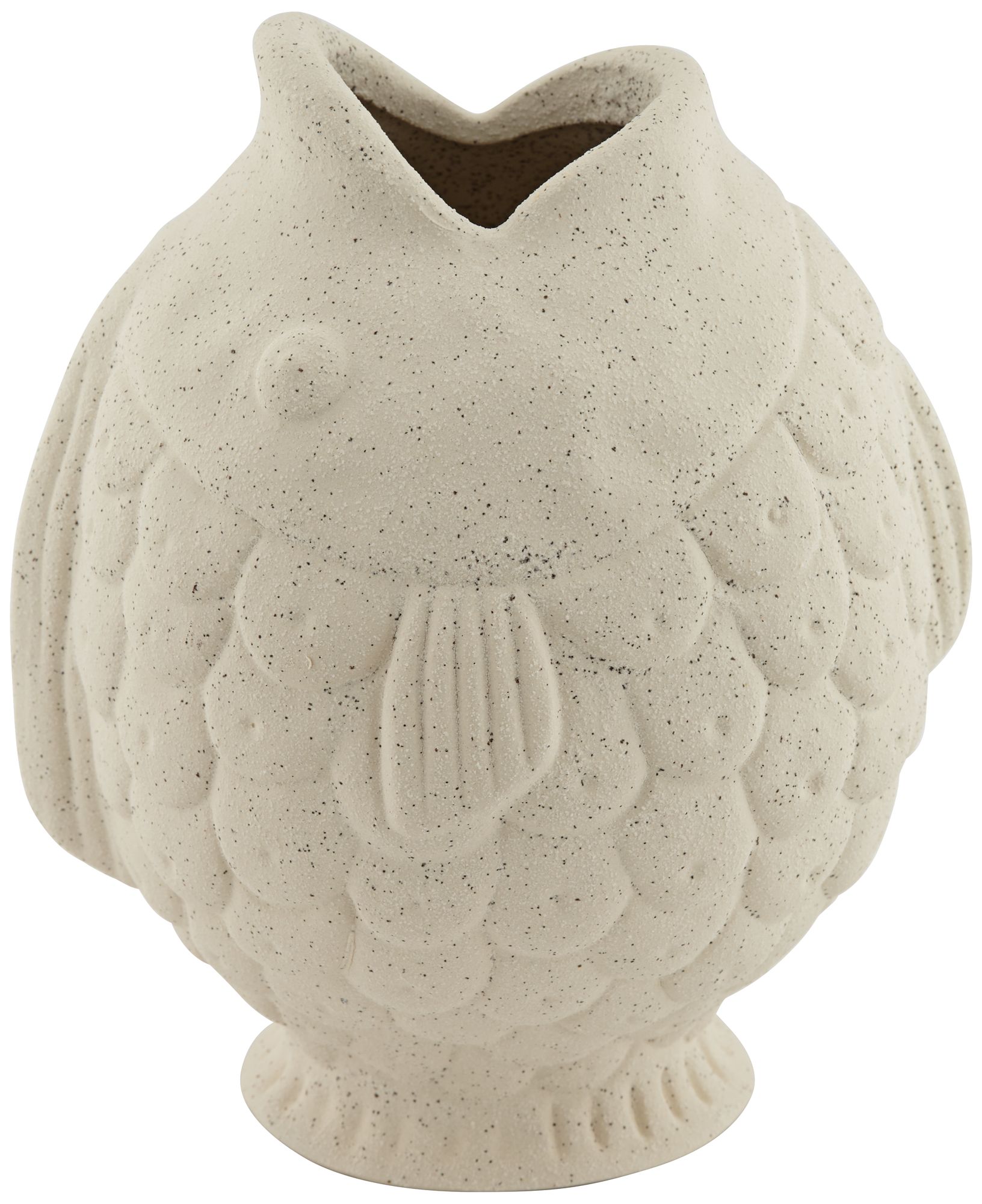 Scaled Gulping Fish 8" High Beige Stoneware Decorative Vase