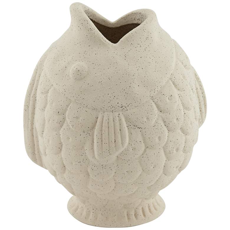 Scaled Gulping Fish 8&quot; High Beige Stoneware Decorative Vase