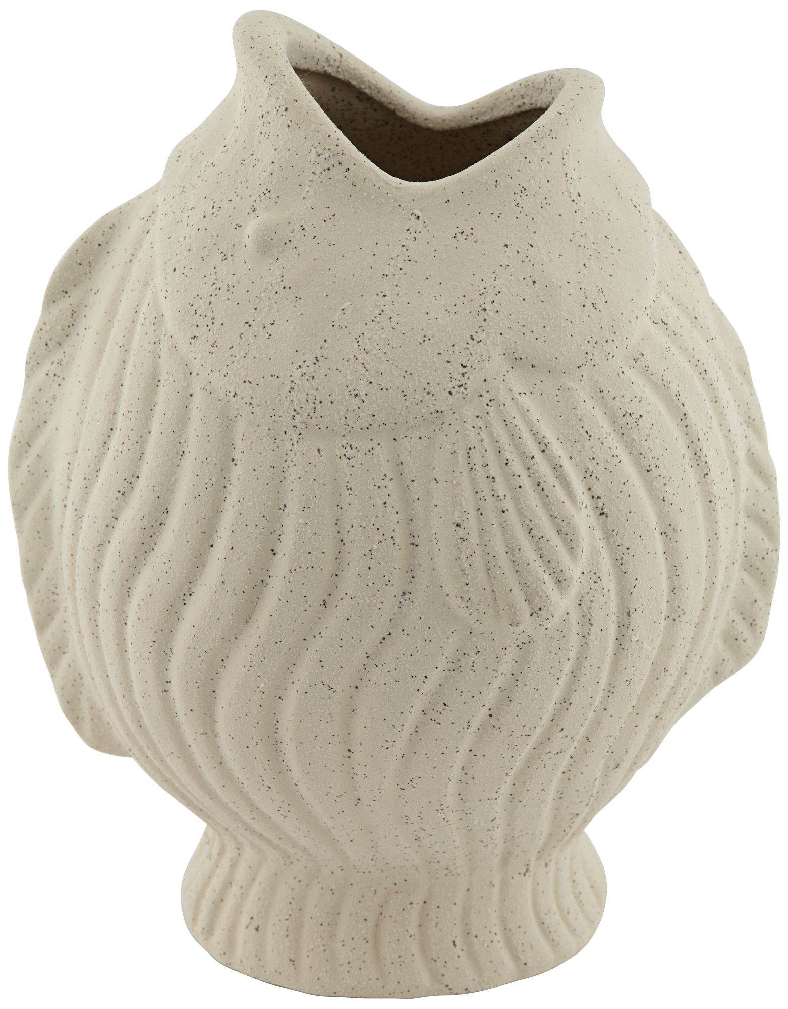 Rippled Gulping Fish 9 1/2" High Beige Stoneware Decorative Vase