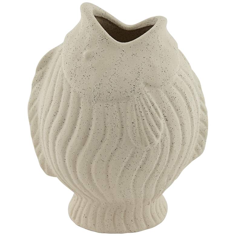 Rippled Gulping Fish 9 1/2&quot; High Beige Stoneware Decorative Vase