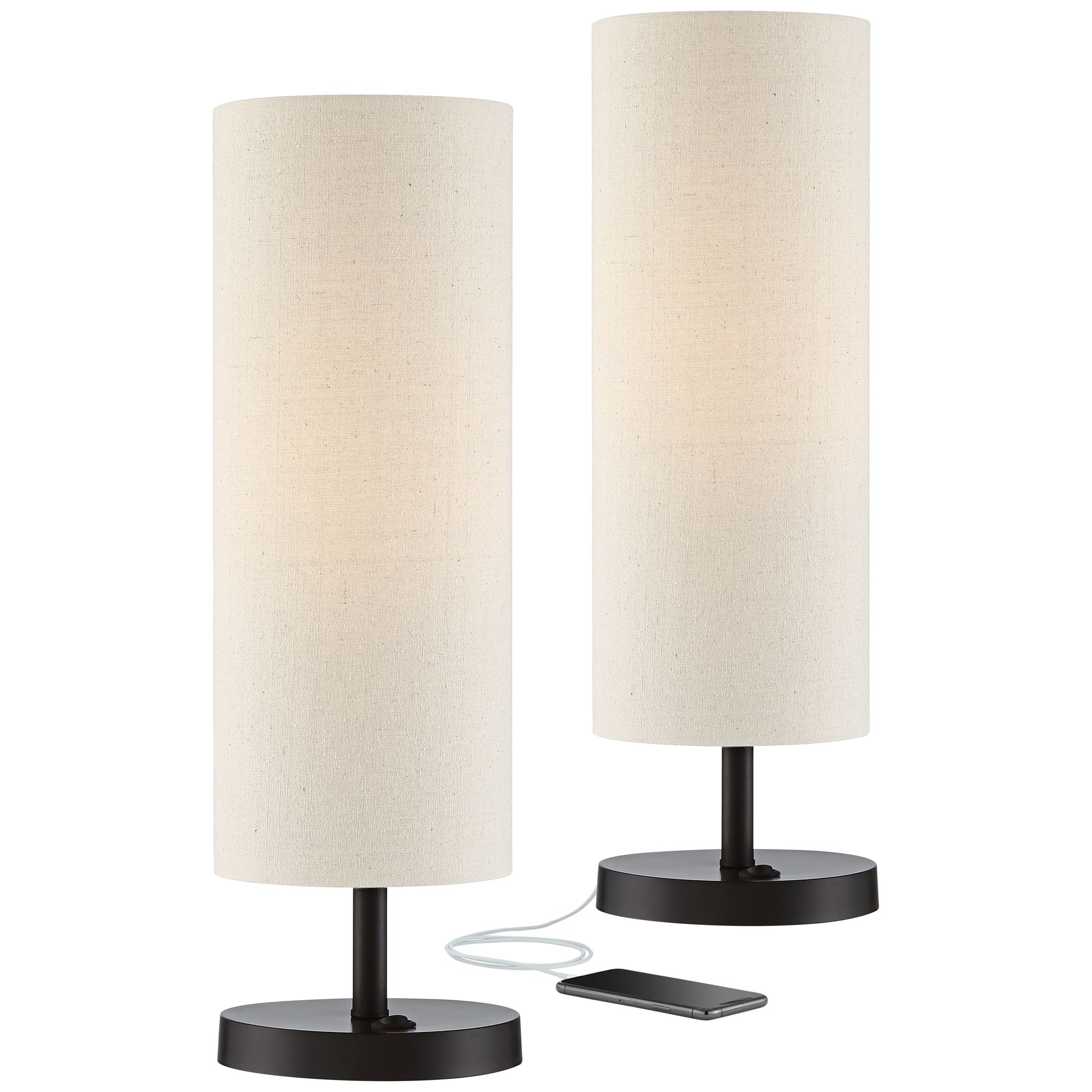 Heyburn Bronze Outlet USB Table Lamps Set of 2