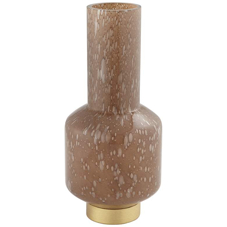 Aralu 12 3/4&quot; High Glossy Brown Bubble Glass Decorative Vase
