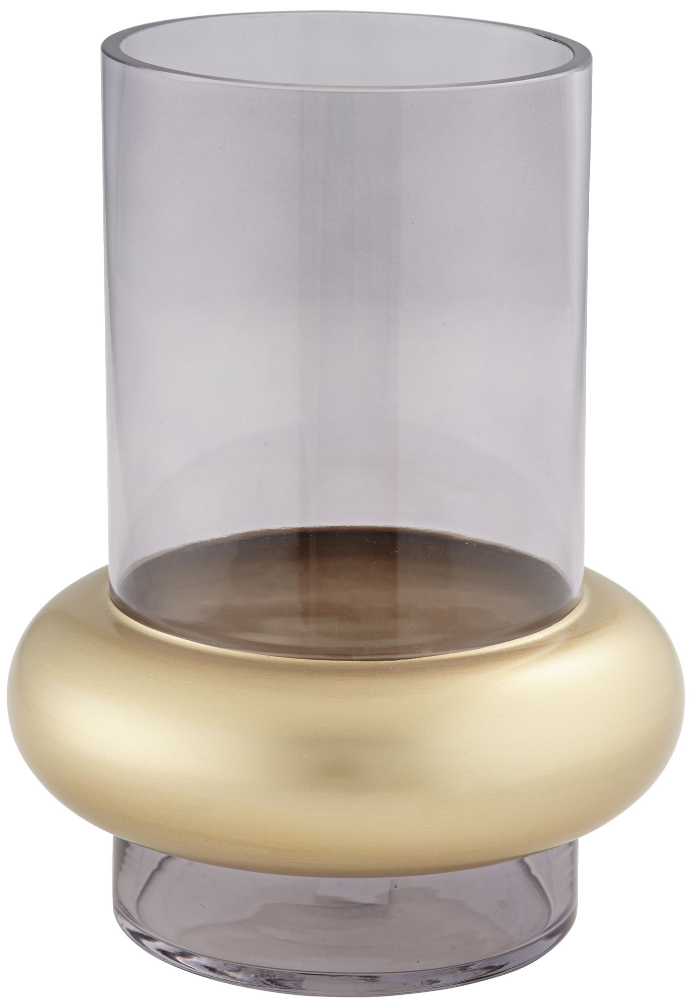 Jaurdi 9" High Clear Brown Glass and Gold Cylinder Vase