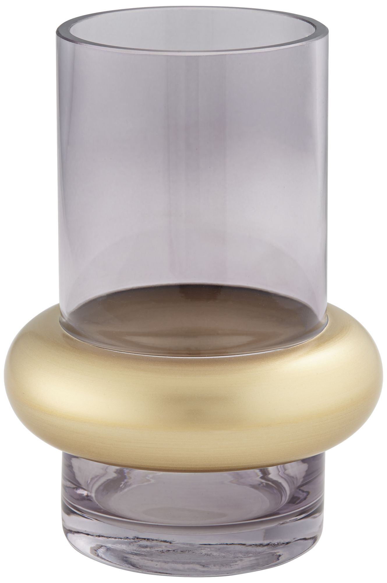 Jaurdi 7" High Clear Brown Glass and Gold Cylinder Vase