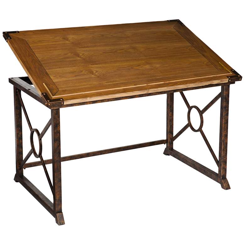 Knightley 51 1/2&quot; Wide Weathered Oak Tilt-Top Drafting Table