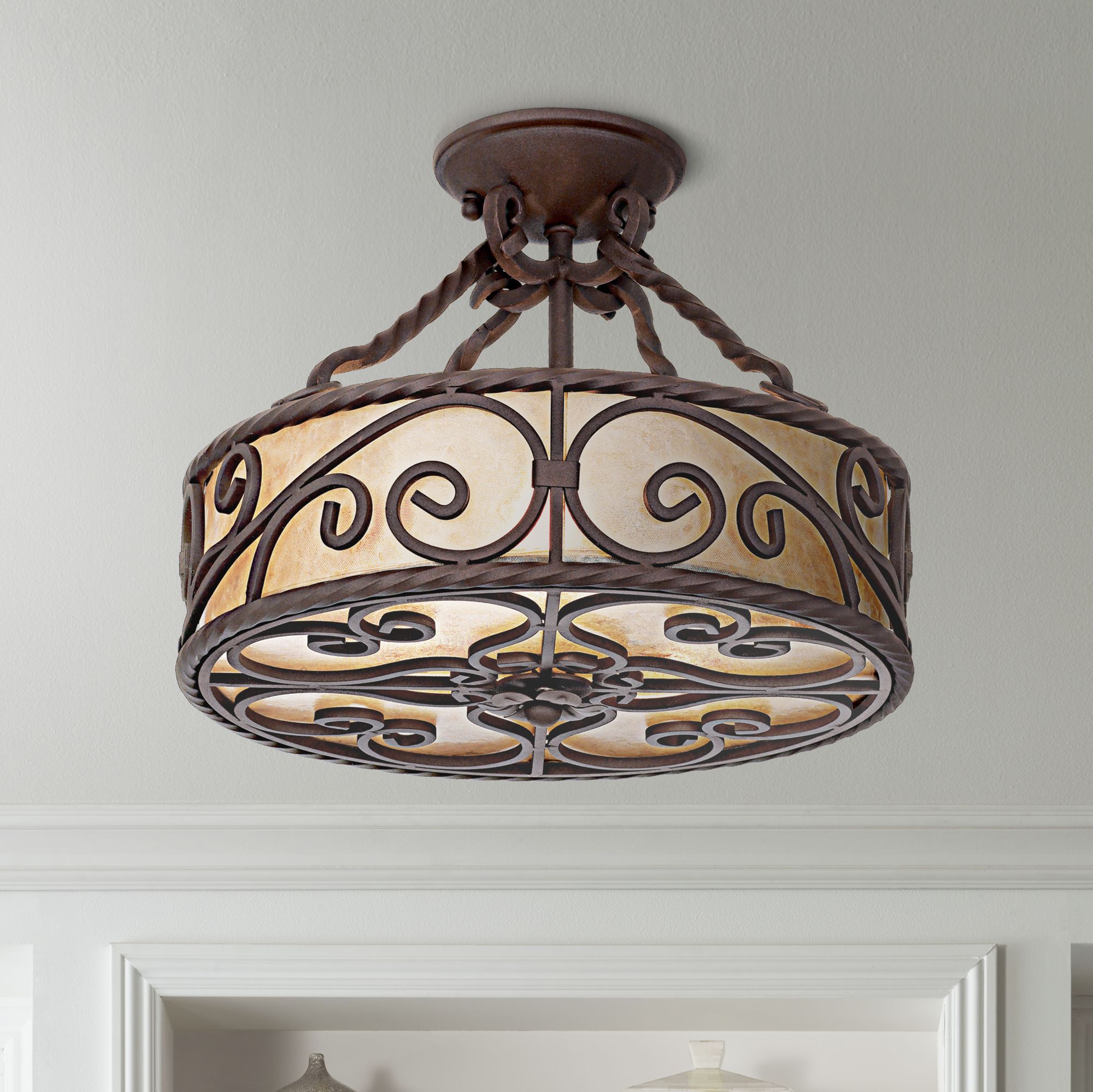 Rustic Ceiling Light Fixture Semi Flush Mount Scroll 15 Wide