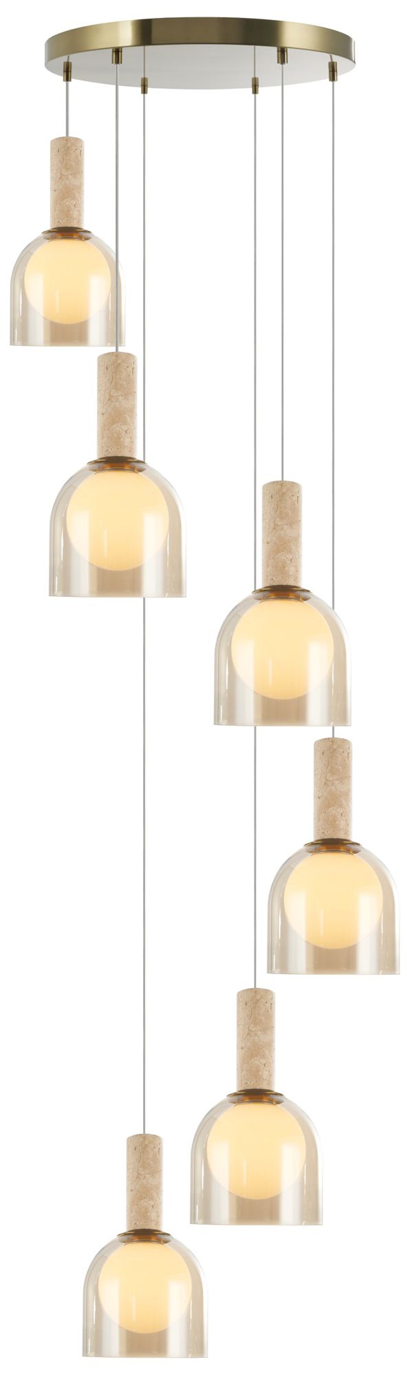 Artcraft Juna 25" Wide 6-light Brass, Travertine Pendant