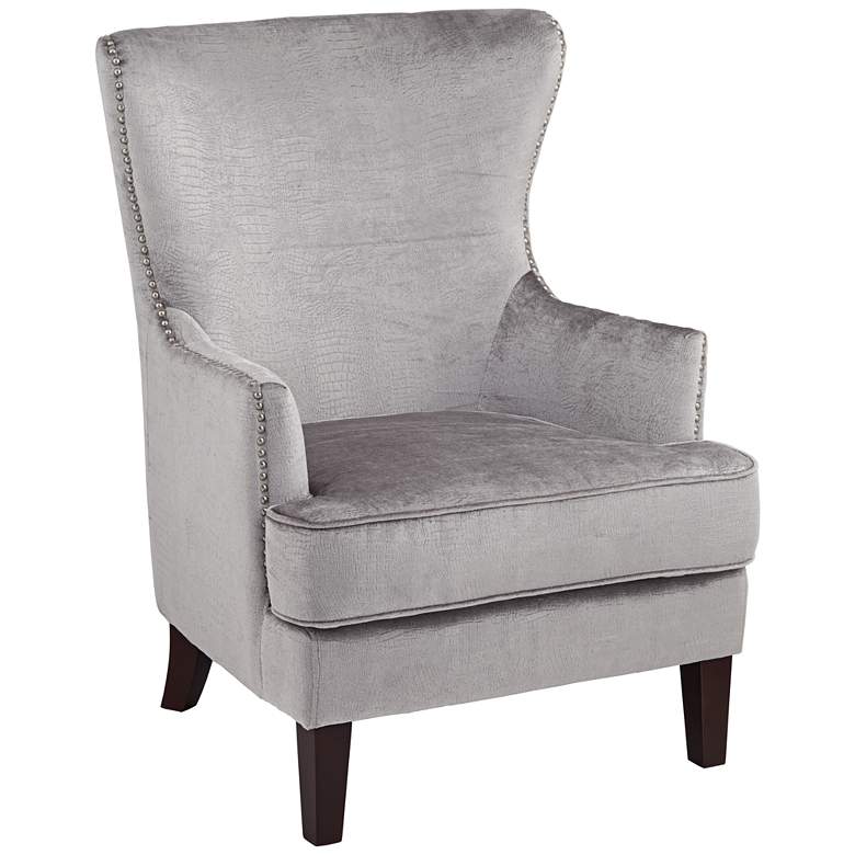 Image 2 Aston Gray Alligator Print Upholstered Armchair with Wood Legs