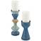 Ruston Matte Blue Pillar Candle Holders Set of 2